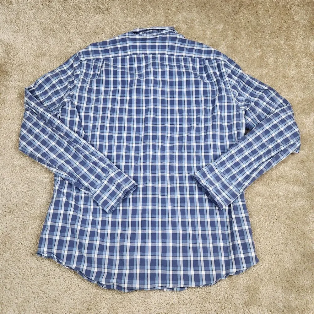 J Crew Shirt Mens L White Blue Plaid Check Flex Wash Button Up Slim A873